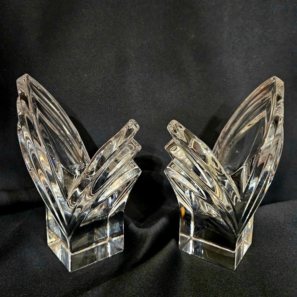 Mikasa Lead Crystal Taper Candle Holders - Art Deco Wave